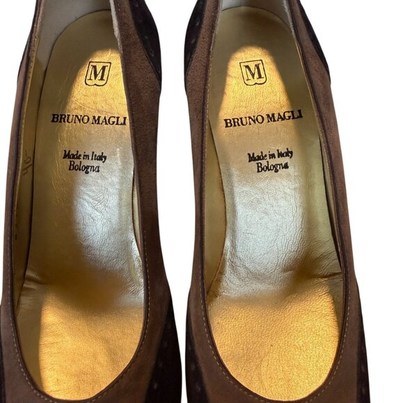 Bruno Magli brown and black suede heels pumps with gold interior women's size 7 - Picture 7 of 9
